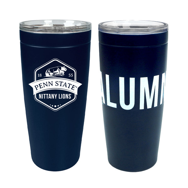 navy tumbler with 1855 Penn State Nittany Lions graphic on one side - Alumni on the other